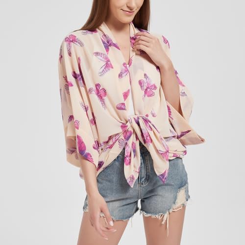 Max Hsuan Women's Loose Print Sheer Chiffon Kimono Beach Swim Cover up Cardigan Capes - Image 4