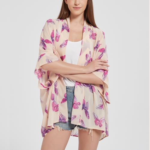 Max Hsuan Women's Loose Print Sheer Chiffon Kimono Beach Swim Cover up Cardigan Capes - Image 2