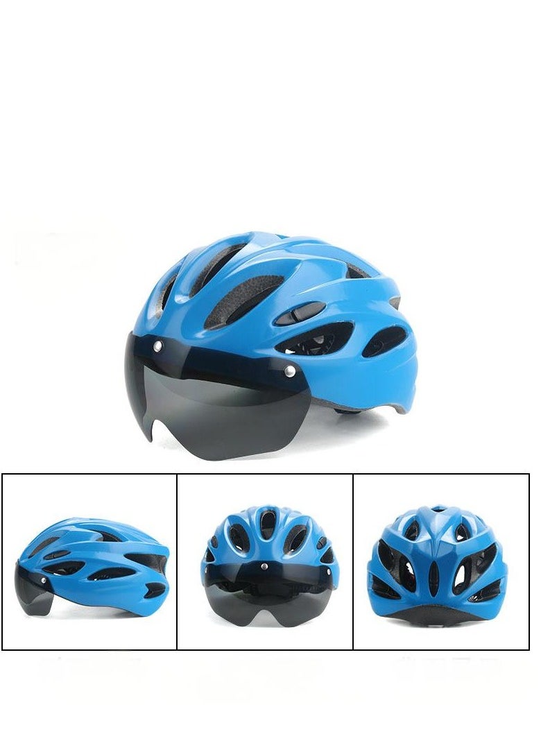 DUNISO Adult bicycle helmet with detachable magnetic goggles, road and mountain riding protective helmet, adjustable size,unisex，blue  - Image 2