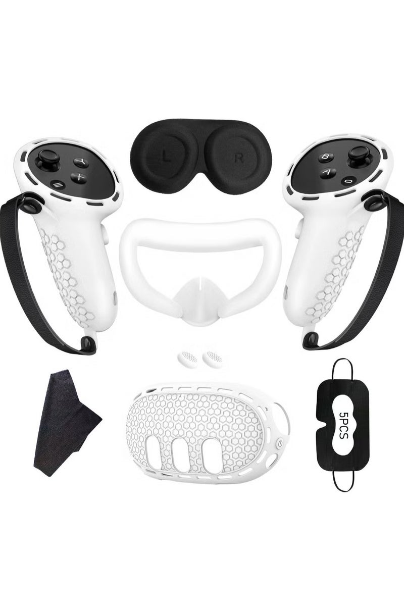 Anmi Anmi Protective Cover for Oculus/Meta Quest 3 Accessories, Silicone Controllers Grip Cover Protector, Soft Shell Skin with Face Cover and Lens Cover (White)