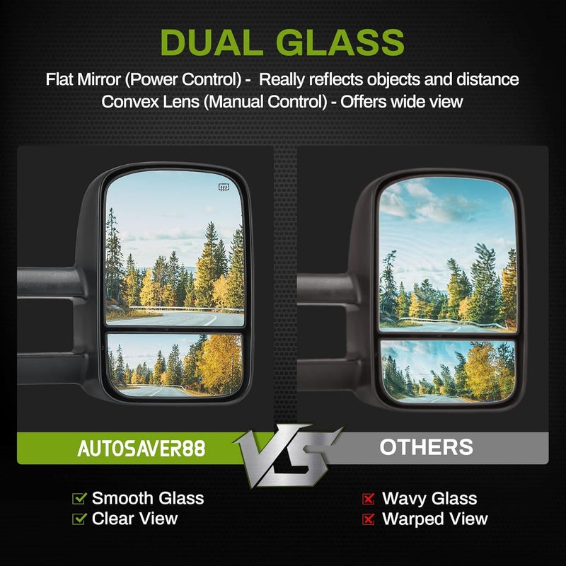 AUTOSAVER88 Tow Mirrors for 2007-2014 Chevy Silverado GMC Sierra - Power Heated Replacement Set with Turn Signal and Dual Glass - Image 3