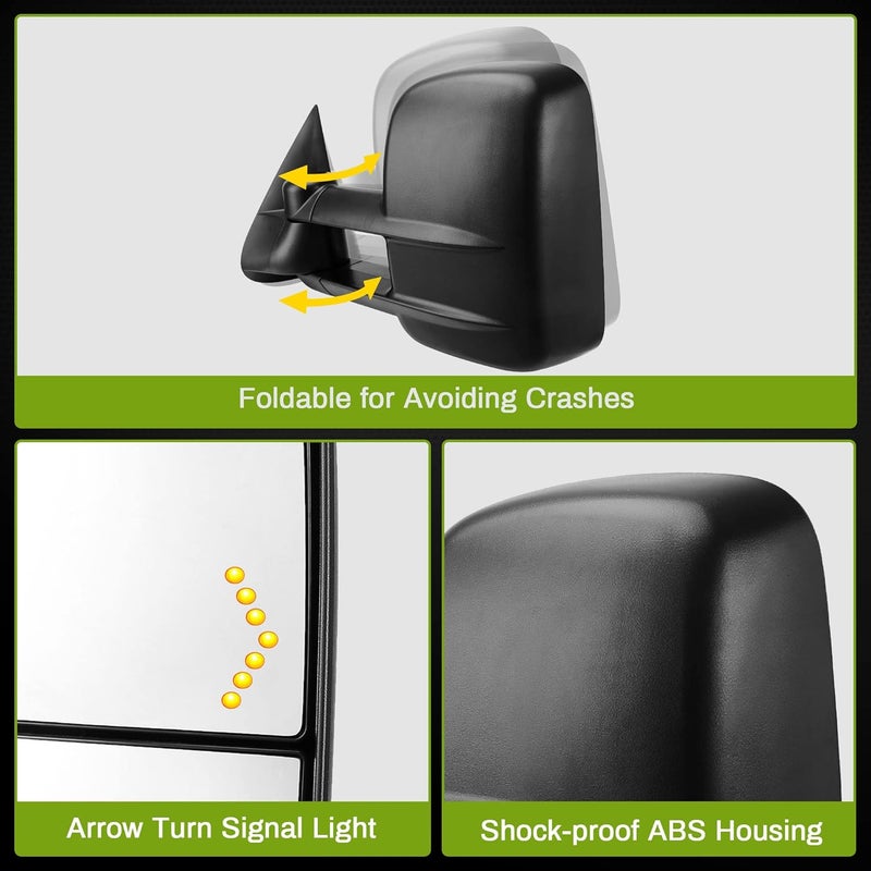 AUTOSAVER88 Tow Mirrors for 2007-2014 Chevy Silverado GMC Sierra - Power Heated Replacement Set with Turn Signal and Dual Glass - Image 5