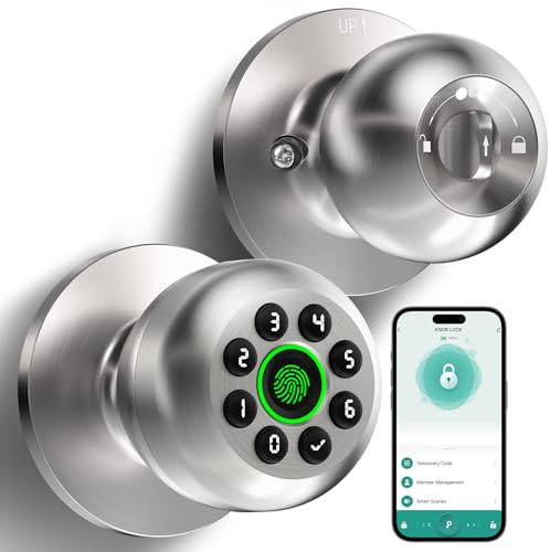 KLLOQUE Fingerprint Door Lock, Smart Fingerprint Door Knob with Keypad, Biometric Door Lock with App Control, Auto Lock Door Lock with Code, Keyless Door Knob with Lock for Bedroom, Home,Office-Satin Nickel - Image 1