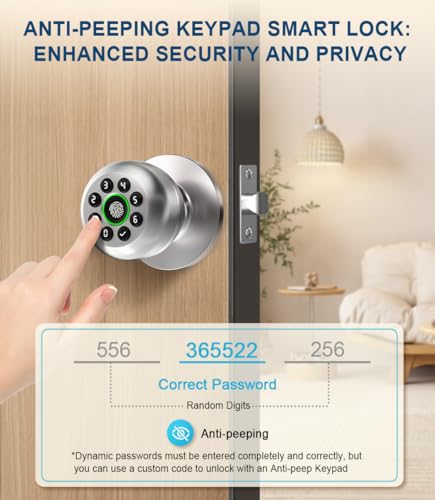KLLOQUE Fingerprint Door Lock, Smart Fingerprint Door Knob with Keypad, Biometric Door Lock with App Control, Auto Lock Door Lock with Code, Keyless Door Knob with Lock for Bedroom, Home,Office-Satin Nickel - Image 4