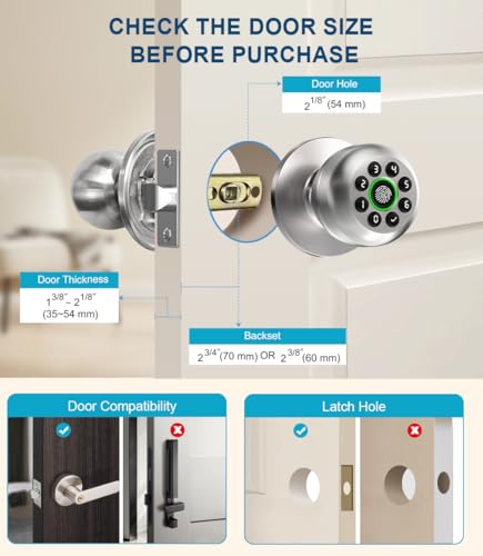 KLLOQUE Fingerprint Door Lock, Smart Fingerprint Door Knob with Keypad, Biometric Door Lock with App Control, Auto Lock Door Lock with Code, Keyless Door Knob with Lock for Bedroom, Home,Office-Satin Nickel - Image 5