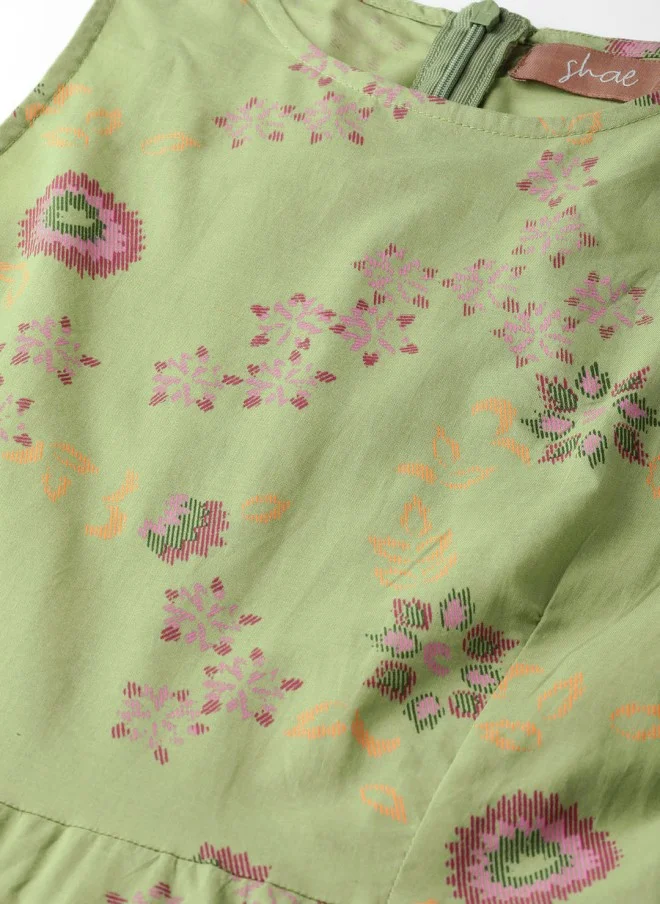 SASSAFRAS Green Printed Anarkali Kurta for Women