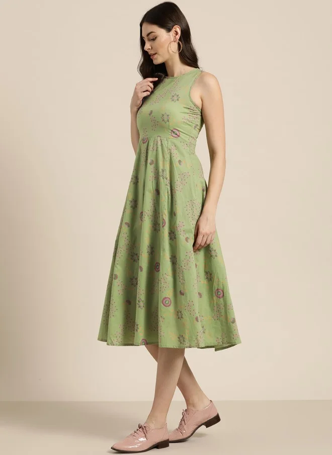 SASSAFRAS Green Printed Anarkali Kurta for Women