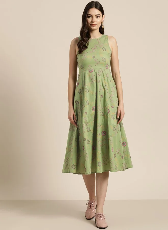 SASSAFRAS Green Printed Anarkali Kurta for Women