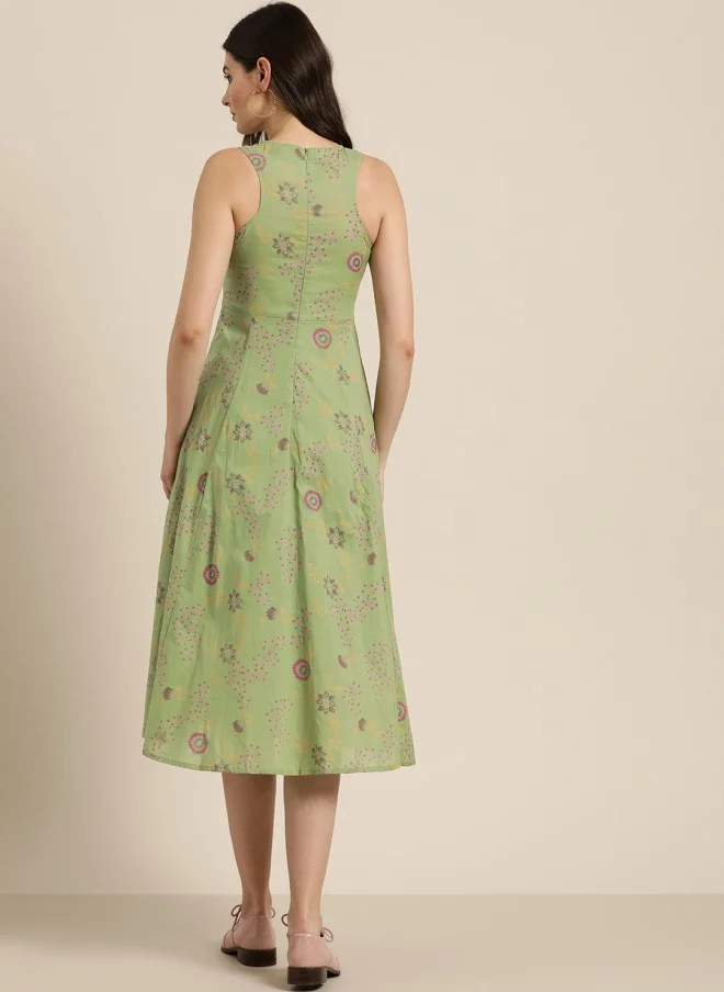 SASSAFRAS Green Printed Anarkali Kurta for Women