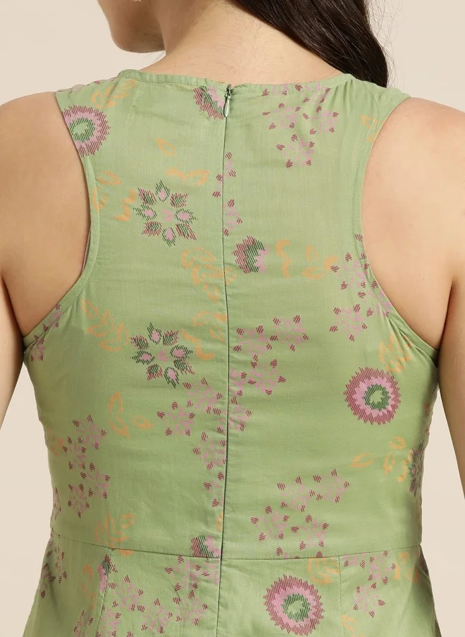 SASSAFRAS Green Printed Anarkali Kurta for Women
