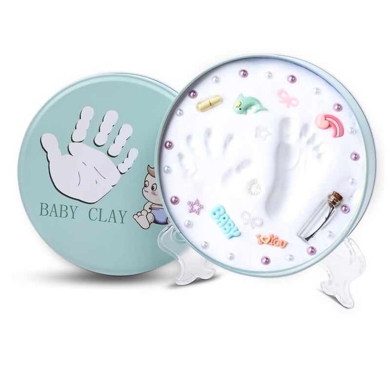 BABIES BLOOM Handprint And Footprint Kit, Baby Imprint Keepsake Kit, Round Shape Baby Footprint Kit, Newborn Baby Gift (White With Decor) - Image 1