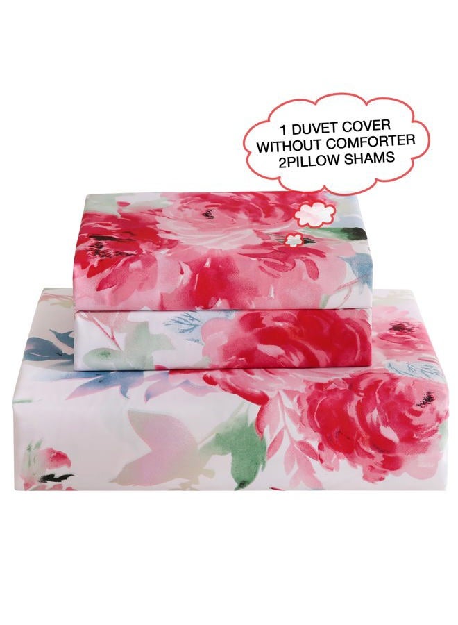 JSD Rose Floral Duvet Cover Set Queen Size, 3 Piece Soft Printed Microfiber Comforter Covers Zipper Closure - Image 3