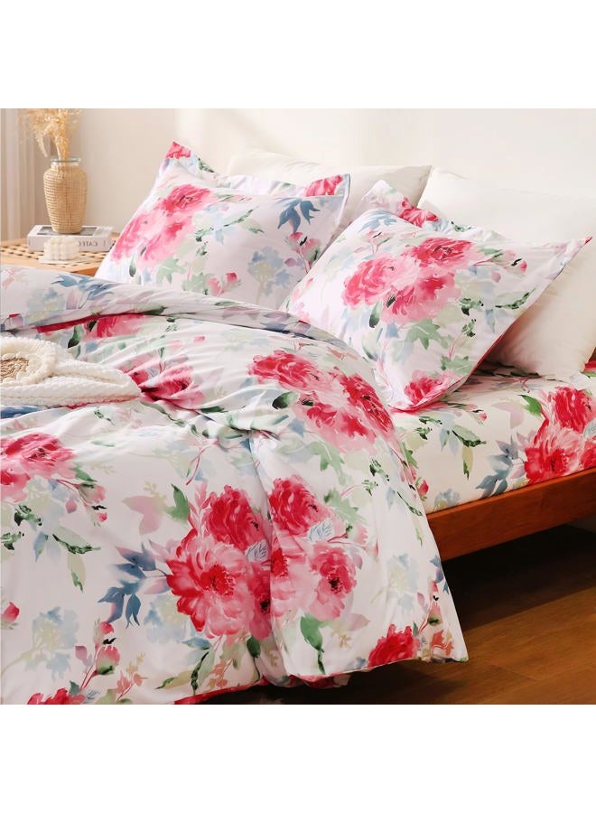 JSD Rose Floral Duvet Cover Set Queen Size, 3 Piece Soft Printed Microfiber Comforter Covers Zipper Closure - Image 2