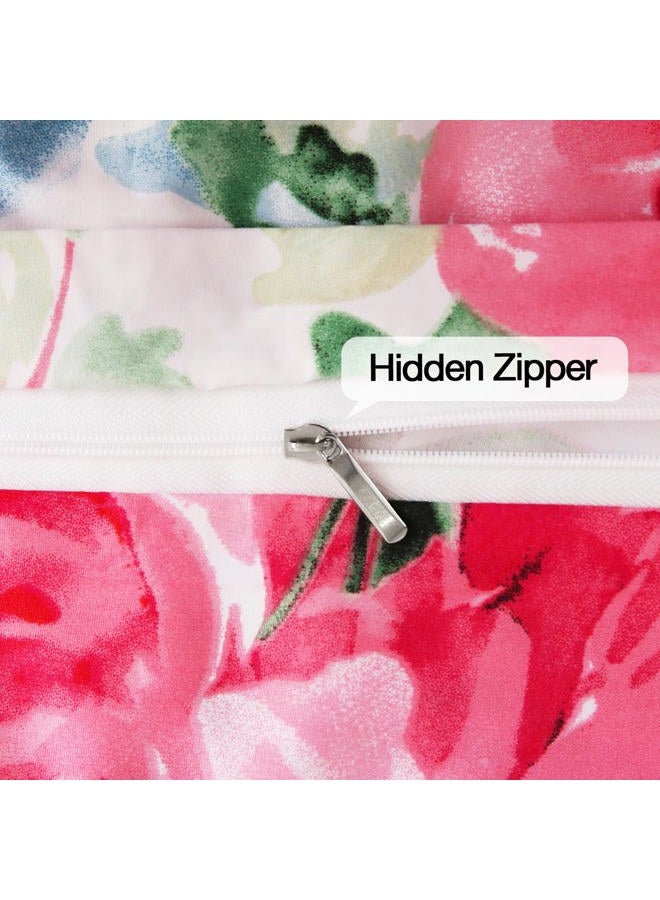 JSD Rose Floral Duvet Cover Set Queen Size, 3 Piece Soft Printed Microfiber Comforter Covers Zipper Closure - Image 5