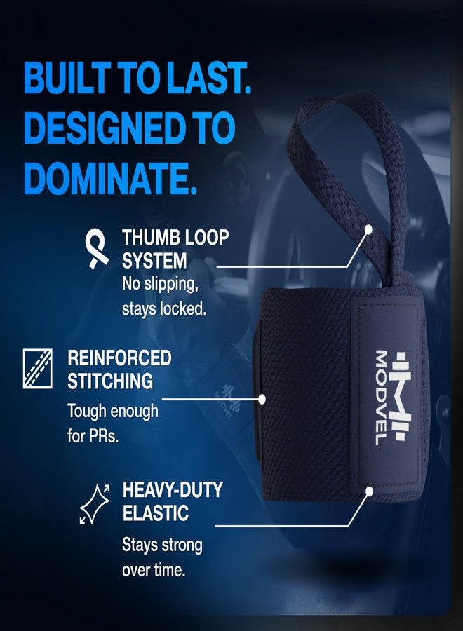 Modvel Adjustable Wrist Wraps for Gym & Lifting – Thick, Breathable Support Straps for Wrist Stability, Comfort & Grip – Ideal for Weight Training, CrossFit & Gym Workouts – R Dark Blue 2-Pack - Image 3