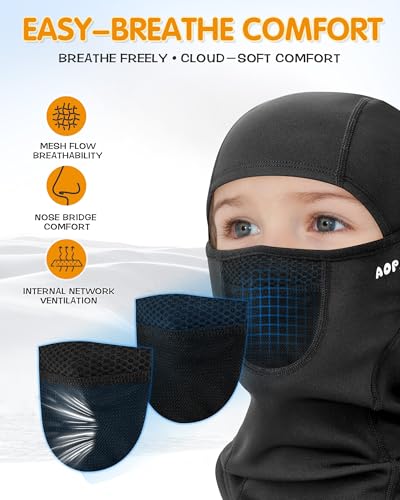 AOPREL Kids Balaclava Ski Mask with Breathable Holes, Windproof Fleece Full Face Mask for Cold Weather Boys Girls Black - Image 3