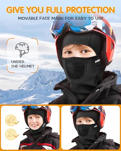 AOPREL Kids Balaclava Ski Mask with Breathable Holes, Windproof Fleece Full Face Mask for Cold Weather Boys Girls Black - Image 4