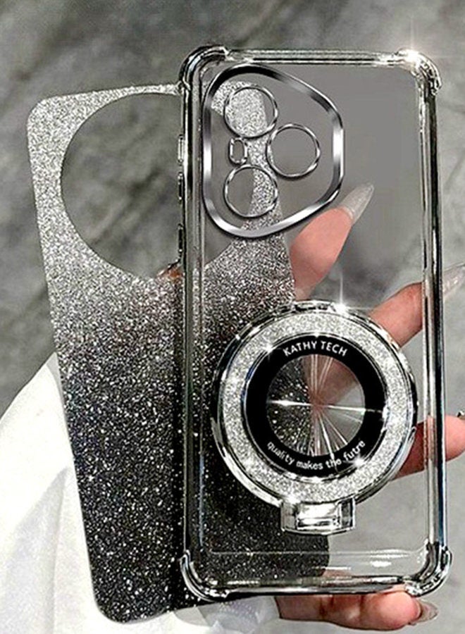 حافظة مغناطيسية لامعة لـ Honor 400 Pro ， واقي عدسة الكاميرا ， حامل براق ， غطاء فاخر متدرج مقاوم للصدمات هونر 400 برو للنساء هدية للفتيات فضي - Image 3