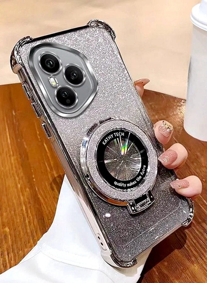 حافظة مغناطيسية لامعة لـ Honor 400 Pro ， واقي عدسة الكاميرا ， حامل براق ， غطاء فاخر متدرج مقاوم للصدمات هونر 400 برو للنساء هدية للفتيات فضي - Image 2