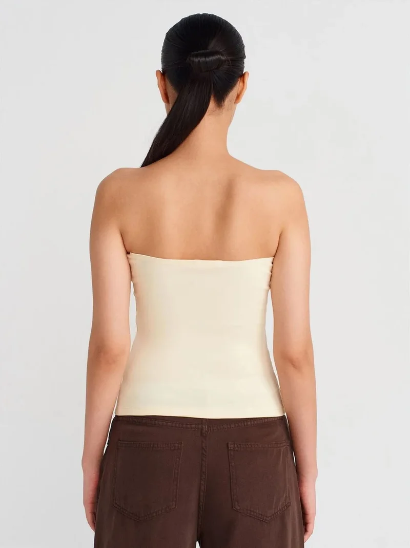 Dilvin Dilvin Strapless Slim-fit Jersey Blouse