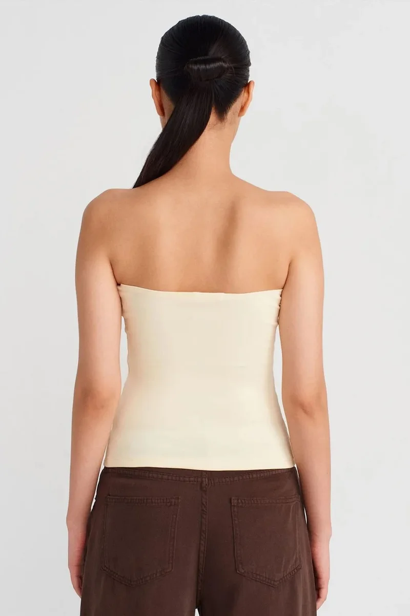 Dilvin Cream Natural DILVIN Strapless Slim-fit Jersey Blouse for Women | Best Price UAE