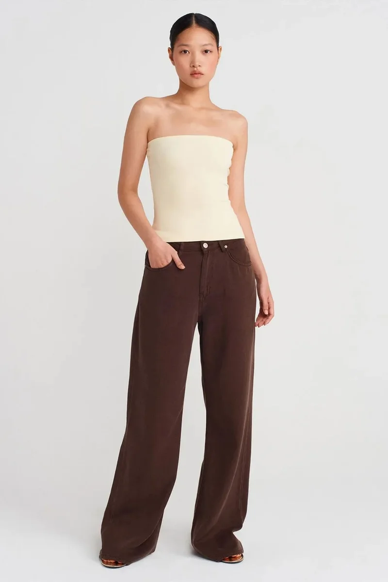 Dilvin Cream Natural DILVIN Strapless Slim-fit Jersey Blouse for Women | Best Price UAE