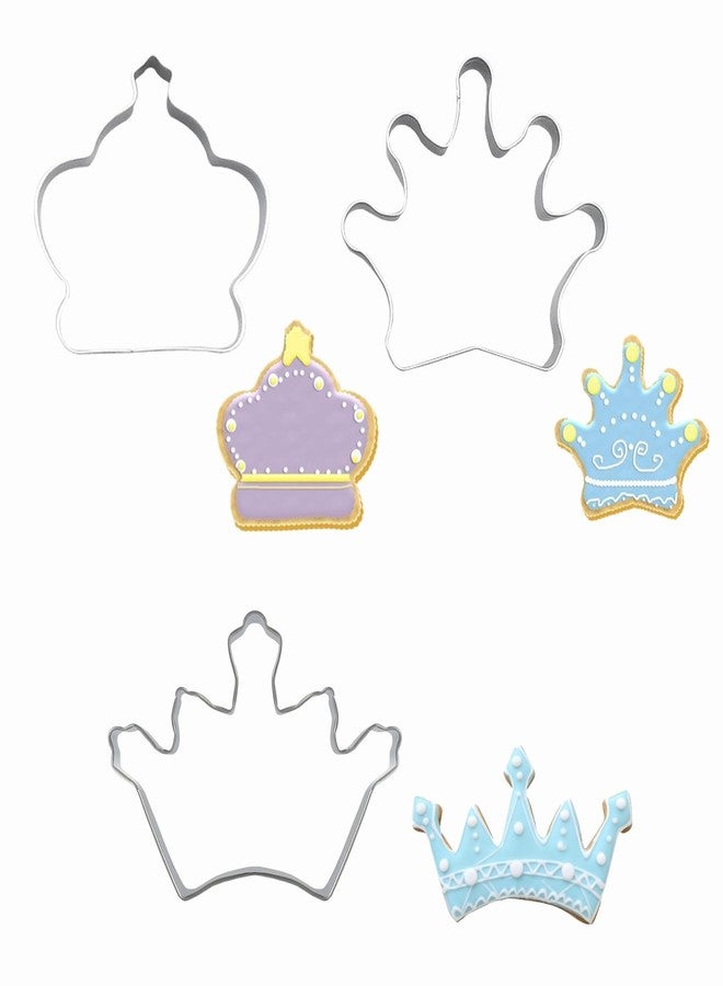 KGCGJVB 3Pcs Crown Cookie Cutter Set for Princess Cakes Stainless Steel Fondant Cutters and Molds for Baking Chocolate Molde for Cute Party Desserts and Crafts - Image 1