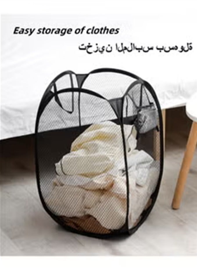 سلة الغسيل مع مقبض حقيبة جانبية ، قابلة للطي شبكة تخزين المواد للاستخدام المنزلي - Image 3
