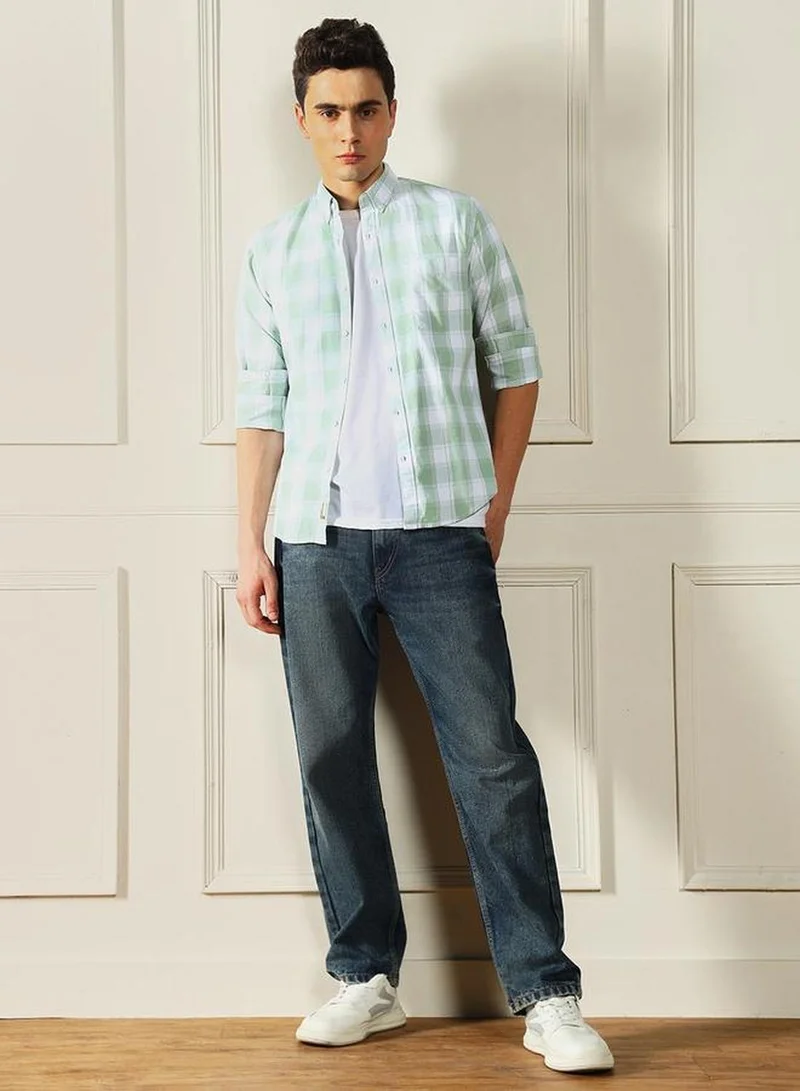 دينيس لينغو Men's Medium Blue 100% Cotton Solid Full Length Relaxed Fit Jeans