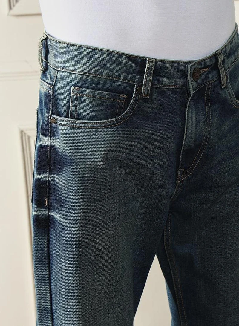 دينيس لينغو Men's Medium Blue 100% Cotton Solid Full Length Relaxed Fit Jeans