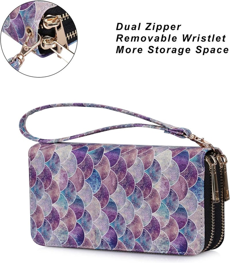 HAWEE Cellphone Wallet for Women Dual Zipper Long Purse with Removable Wristlet - Image 4