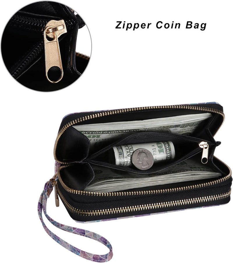 HAWEE Cellphone Wallet for Women Dual Zipper Long Purse with Removable Wristlet - Image 3