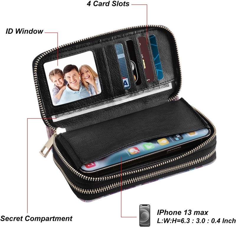 HAWEE Cellphone Wallet for Women Dual Zipper Long Purse with Removable Wristlet - Image 2