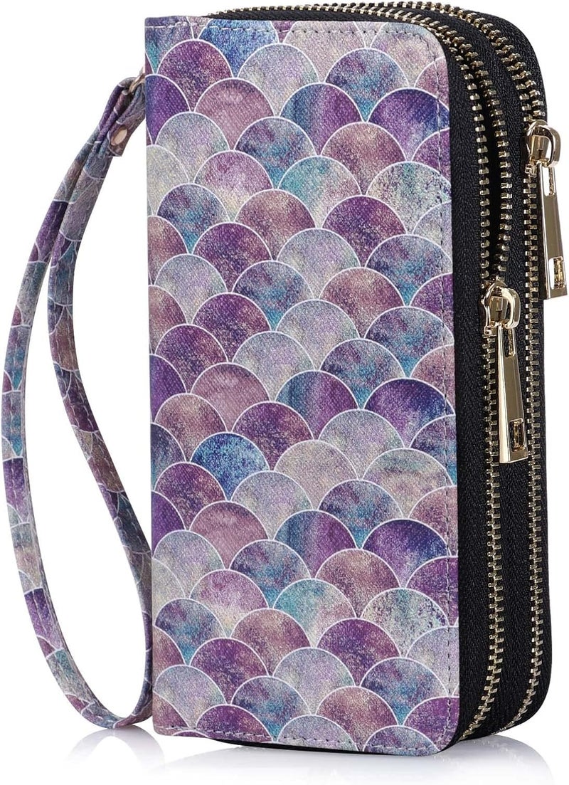HAWEE Cellphone Wallet for Women Dual Zipper Long Purse with Removable Wristlet - Image 1