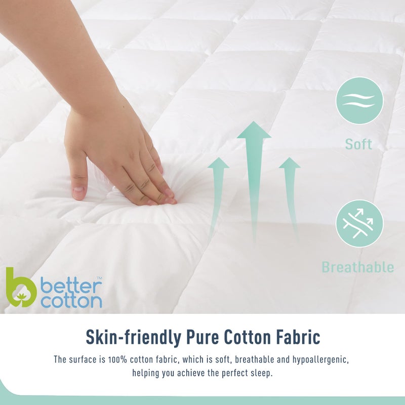 HOMTEC King Mattress Pad Cotton Mattress Pad Cover Quilted Mattress Cover 18-22" Deep Pocket Mattress Protector King Size Thin Down Alternative Filling Noiseless & Breathable - Image 2