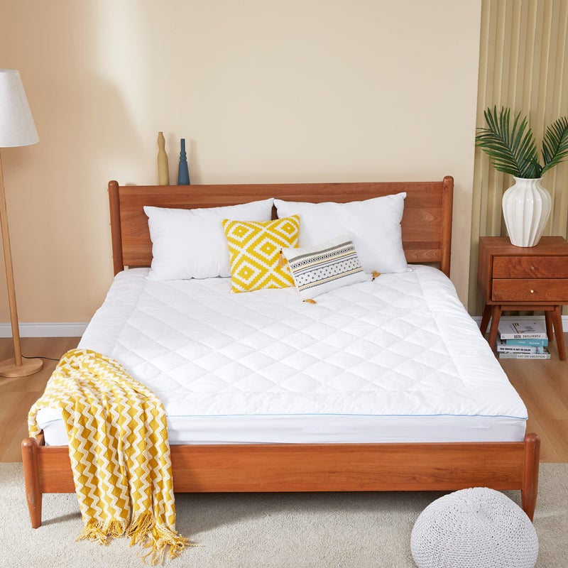 HOMTEC King Mattress Pad Cotton Mattress Pad Cover Quilted Mattress Cover 18-22" Deep Pocket Mattress Protector King Size Thin Down Alternative Filling Noiseless & Breathable - Image 5