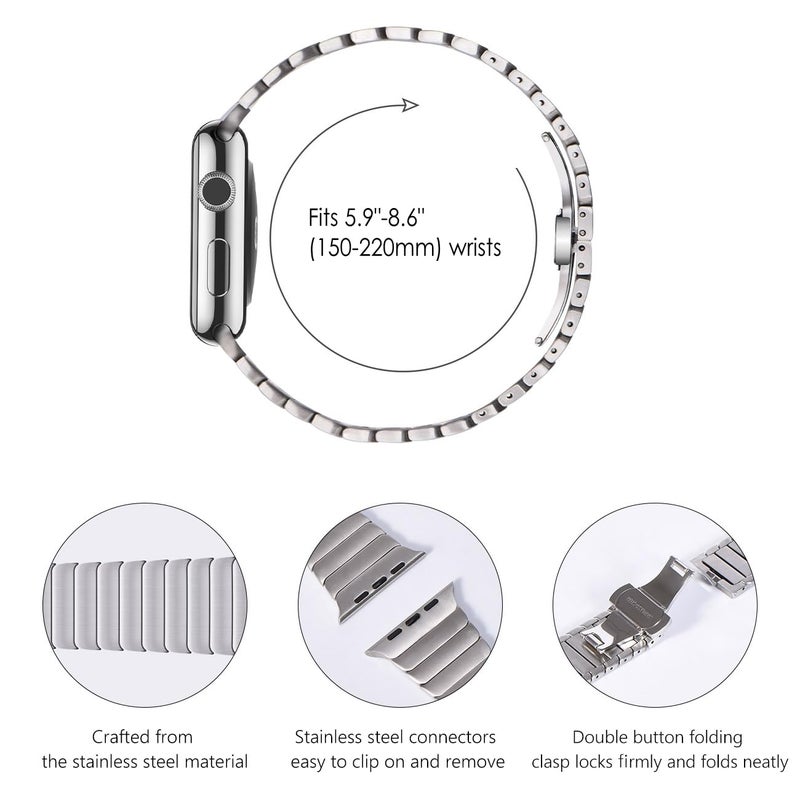 NewWays Link Bracelet for Apple Watch Band 42mm Series11 10 41mm Series 9 Series 8 Series 7 40mm 38mm, iWatch SE Series 11 10 9 8 7 6 5 4 3 2 1 Stainless Steel Link Bands, Silver - Image 3