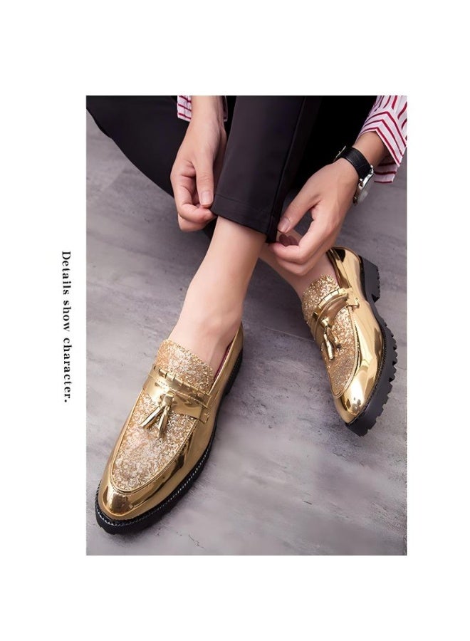 حذاء رجالي أوكسفورد لوفر إيطالي ذهبي رسمي مسطح للأعمال - Image 5