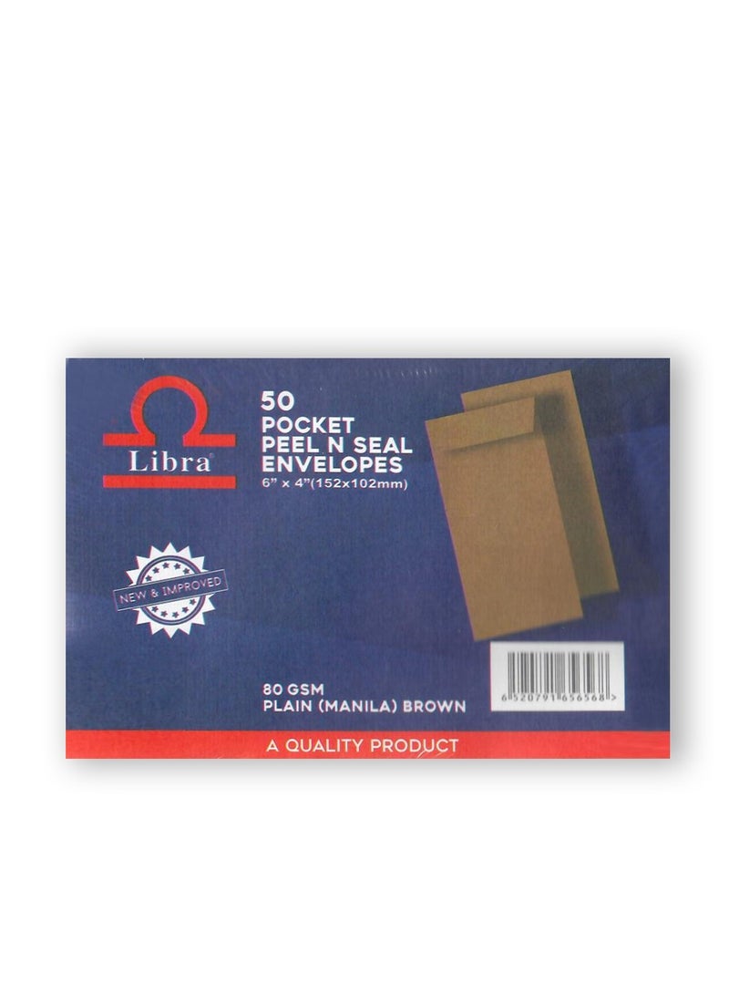 Libra أظرف جيب بنية، 6×4 (152 × 102) 80 جرام 50 قطعة - Image 1