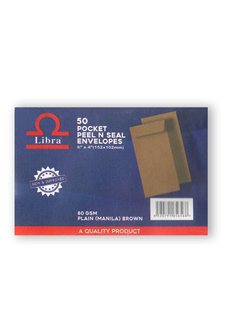 Libra أظرف جيب بنية، 6×4 (152 × 102) 80 جرام 50 قطعة - Image 2
