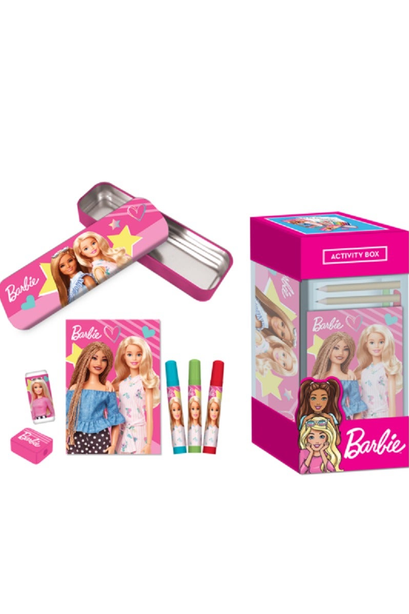 باربي صندوق أنشطة باربي للأطفال مع حافظة أقلام معدنية متعددة الألوان