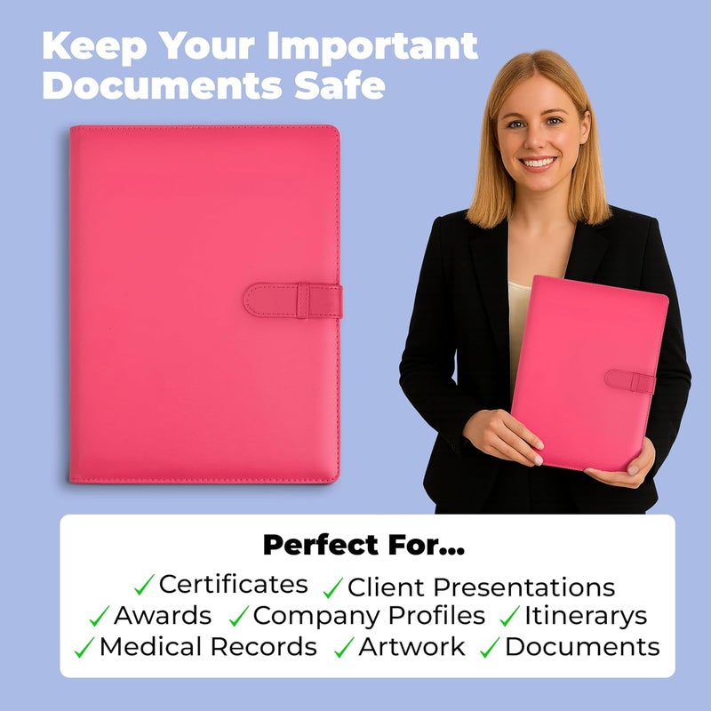 Arpan A4 Certificate Presentation Folder, PU Leather Document Organizer, Professional Portfolio Book, Conference Display Binder (Pink, 36 Pockets 72 Sides) - Image 5