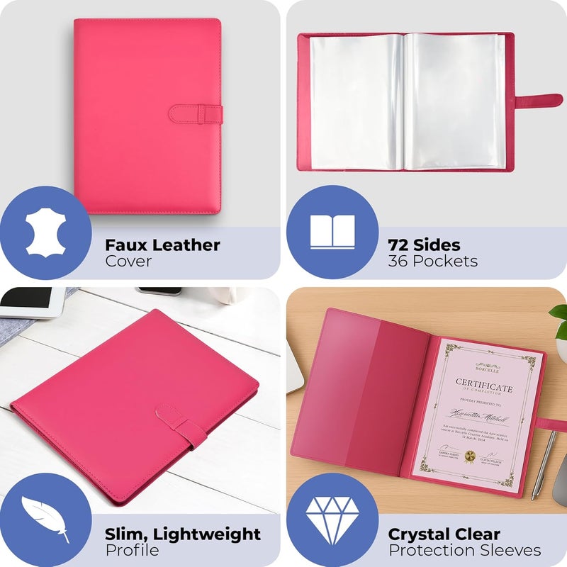 Arpan A4 Certificate Presentation Folder, PU Leather Document Organizer, Professional Portfolio Book, Conference Display Binder (Pink, 36 Pockets 72 Sides) - Image 3