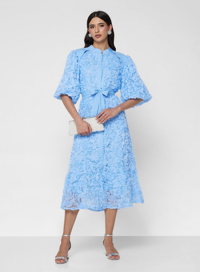 خزانة فستان قميص بنقوش زهور ثلاثية الأبعاد وأكمام منتفخة - Image 4