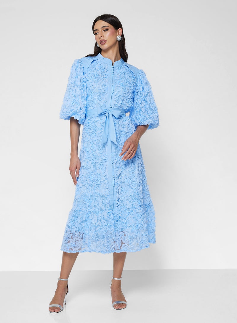 خزانة فستان قميص بنقوش زهور ثلاثية الأبعاد وأكمام منتفخة - Image 1