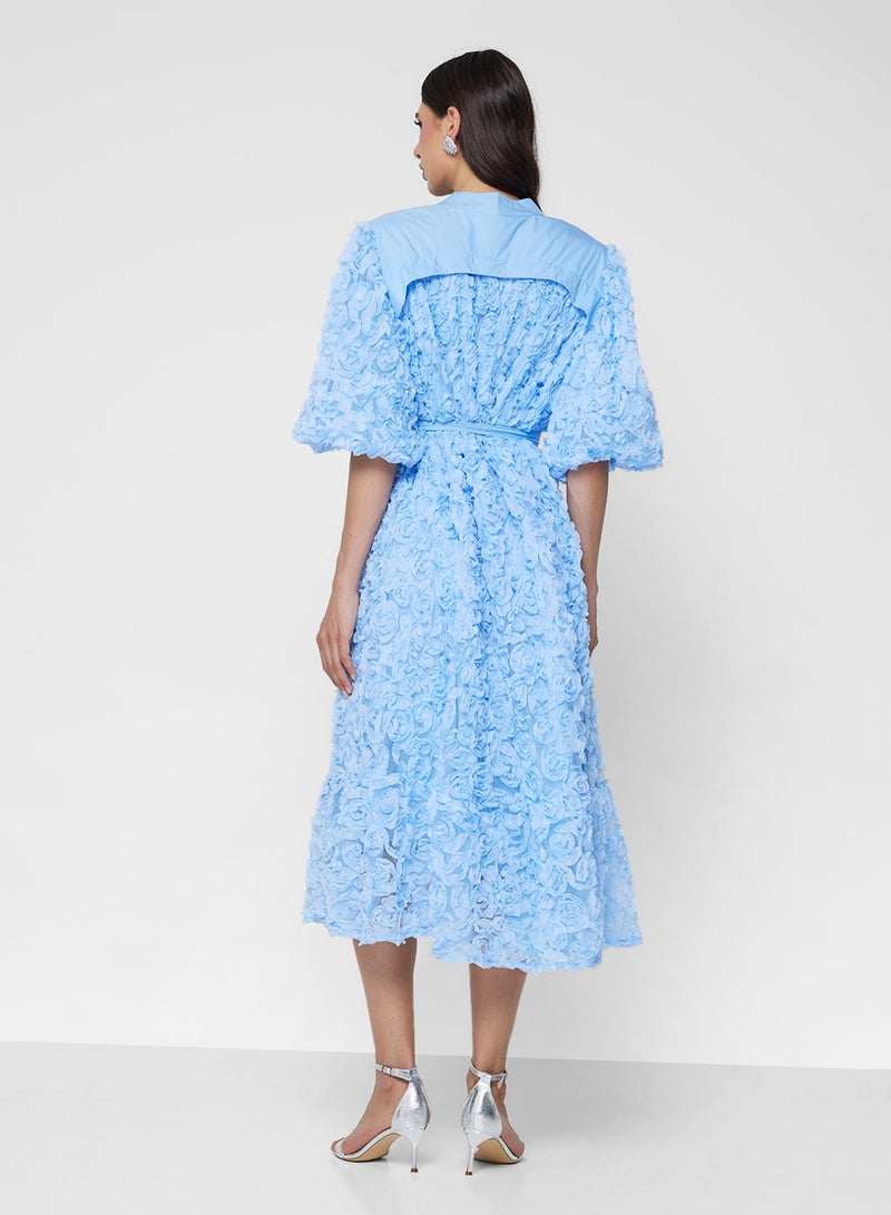 خزانة فستان قميص بنقوش زهور ثلاثية الأبعاد وأكمام منتفخة - Image 2