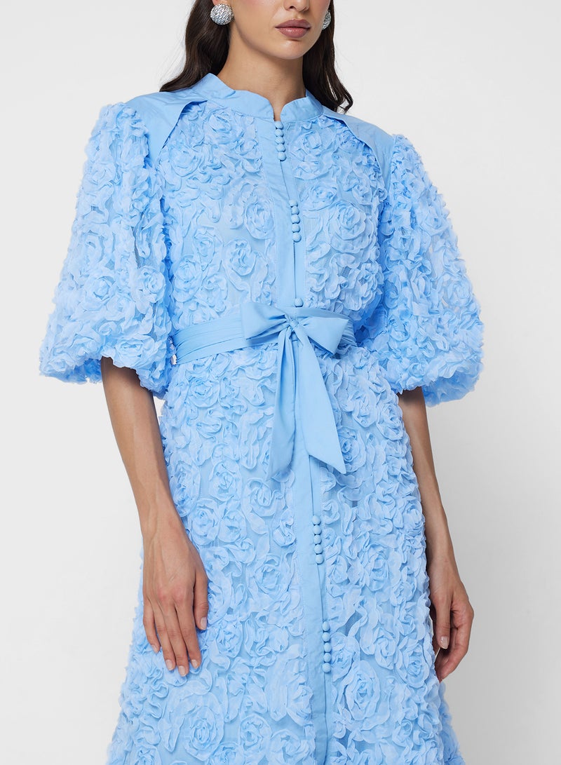 خزانة فستان قميص بنقوش زهور ثلاثية الأبعاد وأكمام منتفخة - Image 3