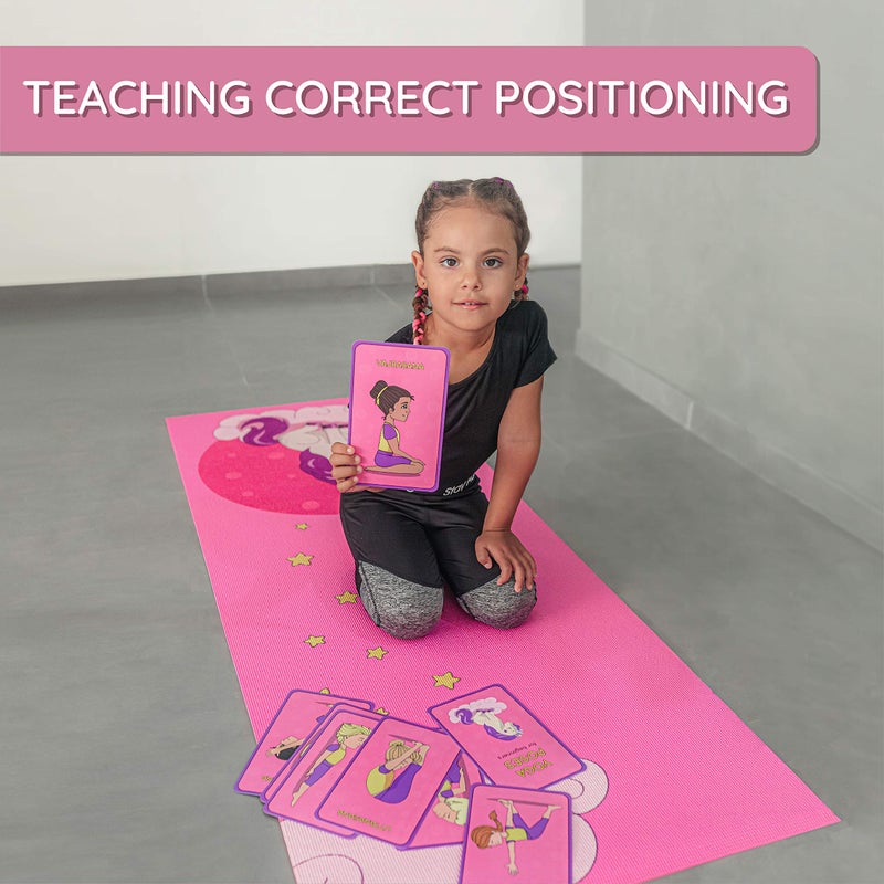 ABTECH Kids Yoga Mat Set - Fun Unicorn Yoga Mat for Girls - Comfortable - Chemical Free - Non-Toxic - Non-Slip - 60 X 24 X 0.2 Inches - w/ 12 Yoga Cards for Kids - Carrier Bag with Strap - Pink - Ages 4-12 - Image 5