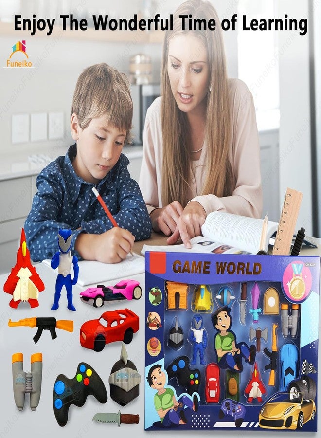 Funeiko Cartoon Erasers for Kids Different Shapes - School Stationary Kit for Kids - (Pack of 16; Assorted Color) - Image 2