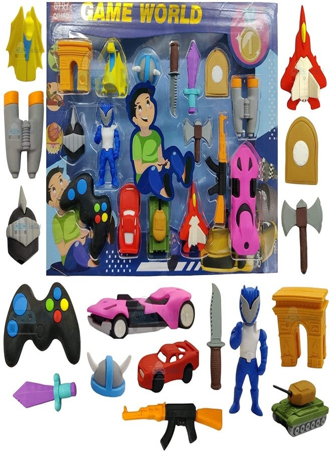Funeiko Cartoon Erasers for Kids Different Shapes - School Stationary Kit for Kids - (Pack of 16; Assorted Color) - Image 1